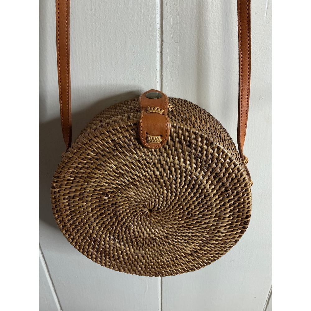 Poppy + Sage Crossbody Bag Women's Round Rattan Woven Straw Purse Boho Chic - Picture 5 of 14